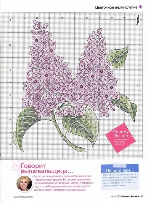 Broderie cu panglici: liliac într-un coș